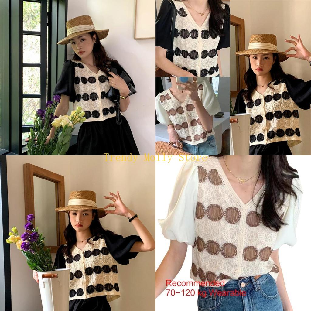 Crop Top Crochet - N5KB Mujeres Vintage Crochet Cardigan Puff