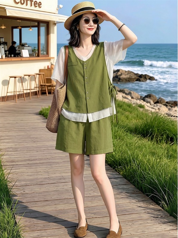 Linen Pant Wide - Conjunto de Dos Piezas de Lino