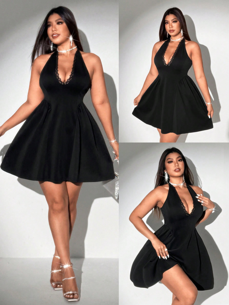 Vestido corto negro de encaje  - Maxi Dress Halter reseña y precio